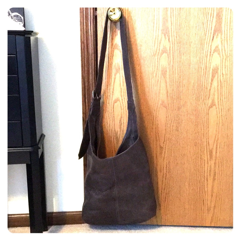 Large grey leather crossbody purse